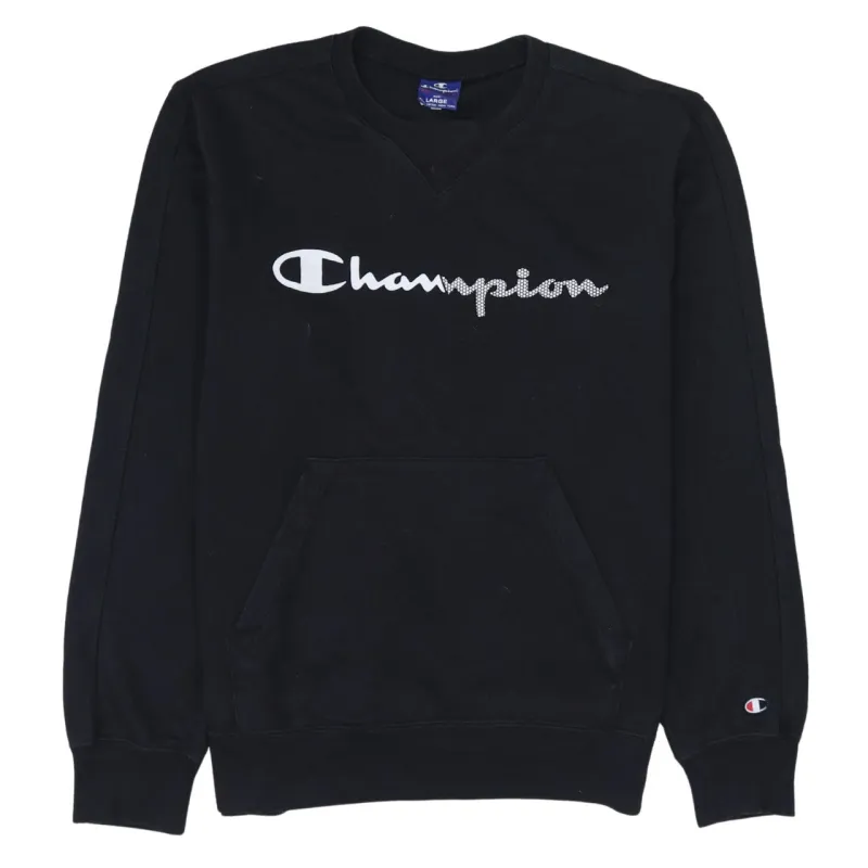 Champion 90's Spellout Crew Neck Sweatshirt Large Black sold by Vintage Club
