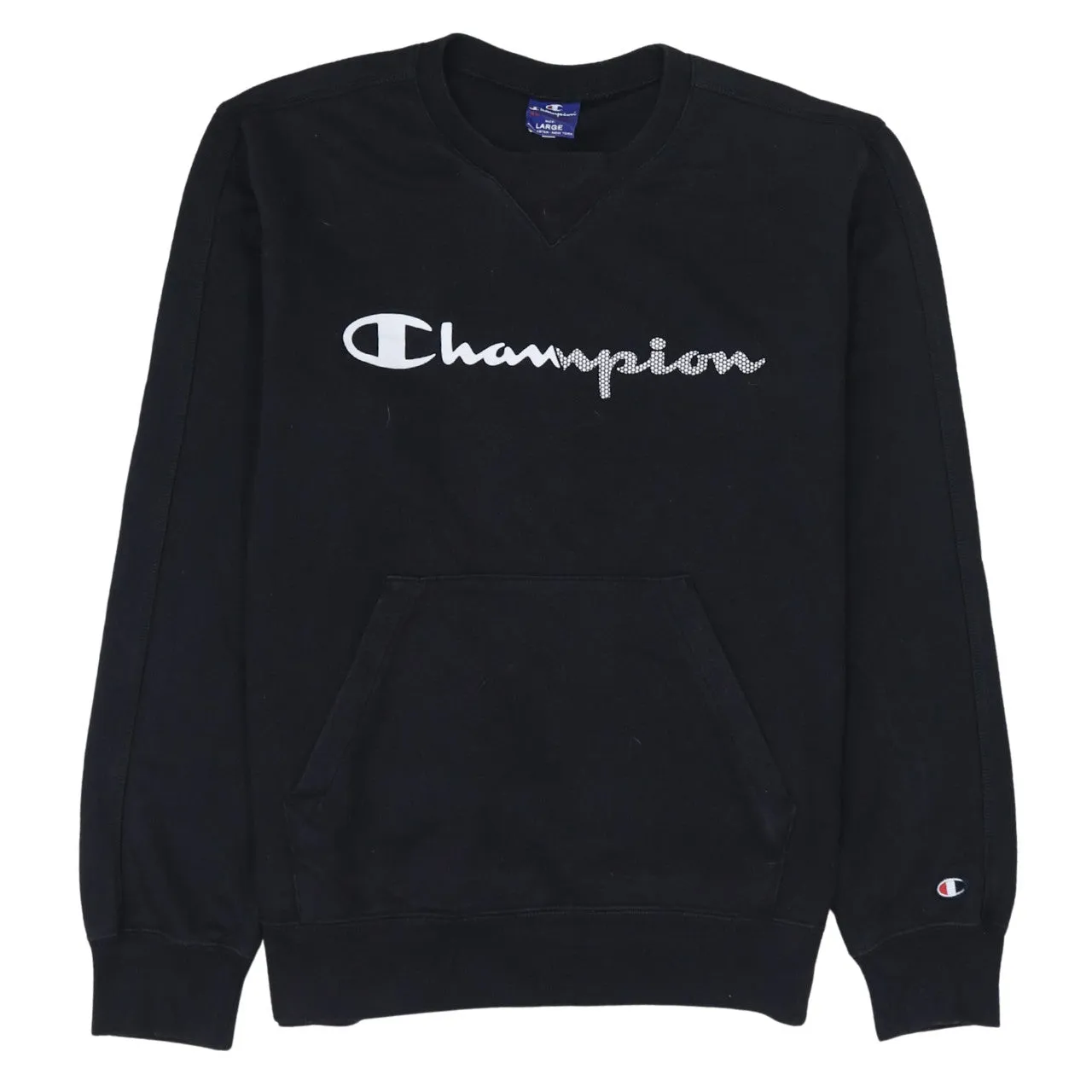 Champion 90's Spellout Crew Neck Sweatshirt Large Black sold by Vintage Club