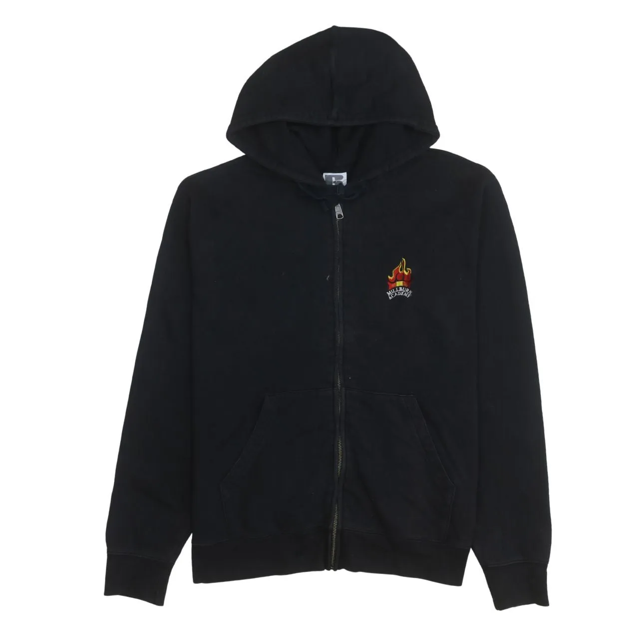 Russell 90's Drawstring Pockets Full Zip Up Hoodie Large Black sold by Vintage Club