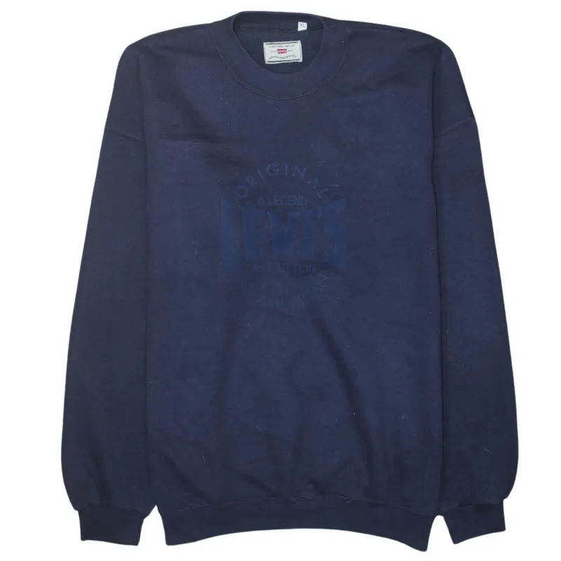 Levi's 90's Spellout Crew Neck Sweatshirt XLarge Navy Blue sold by Vintage Club