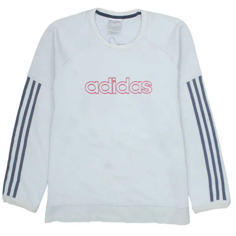 Adidas Light Grey Sweatshirt Men's Medium Printed Logo Three Stripe Sleeves Pullover Top made by Adidas