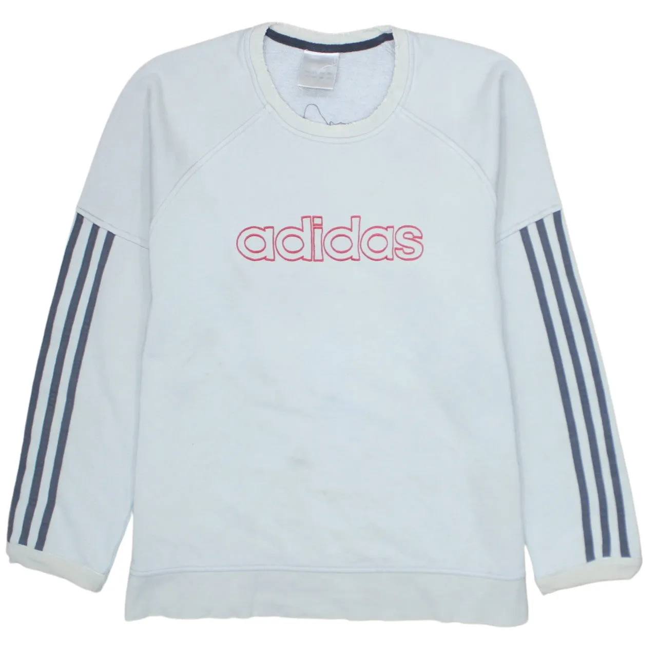 Adidas Light Grey Sweatshirt Men's Medium Printed Logo Three Stripe Sleeves Pullover Top sold by Vintage Club