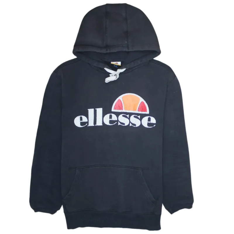 Ellesse Black Hoodie Men's Large Embroidered Chest Logo Front Pocket Pullover Sweatshirt sold by Vintage Club