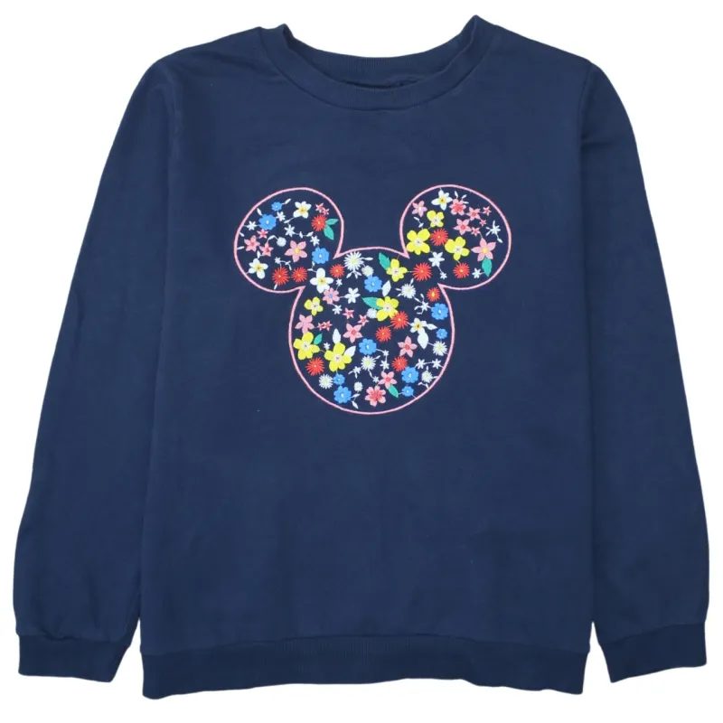 Disney Navy Blue Sweatshirt Men's Large Floral Mickey Printed Front Cotton Pullover Top sold by Vintage Club