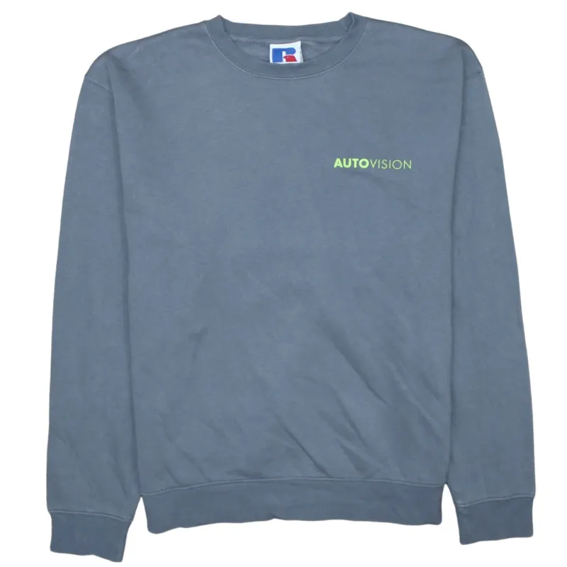 Russell Athletic Blue Sweatshirt Men's Large Printed Autovision Logo Crewneck Pullover sold by Vintage Club