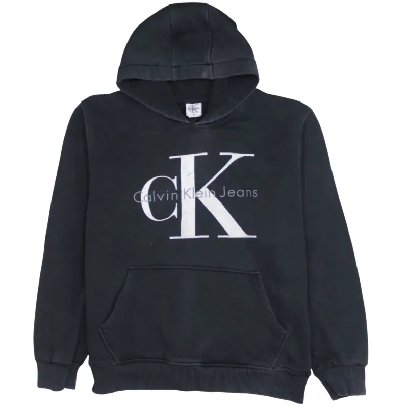 Calvin Klein Black Hoodie Men's Large Big CK Logo Front Pocket Pullover Sweatshirt sold by Vintage Club