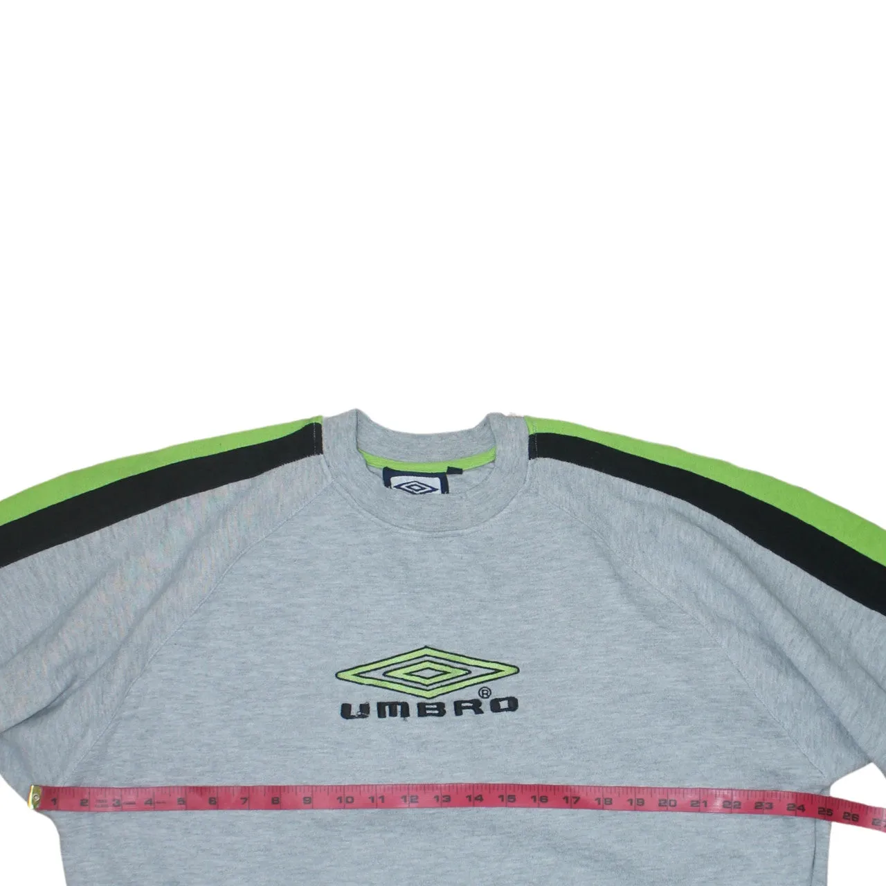 Umbro Grey Sweatshirt Men’s Large Embroidered Logo Green Black Sleeve Panels Pullover Top sold by Vintage Club product image thumbnail 5