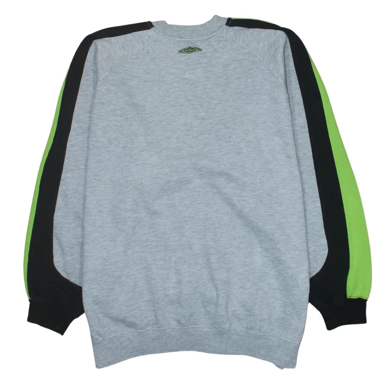 Umbro Grey Sweatshirt Men’s Large Embroidered Logo Green Black Sleeve Panels Pullover Top sold by Vintage Club product image thumbnail 2