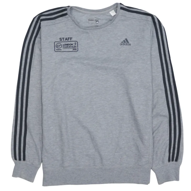 Adidas Grey Sweatshirt Men's Large London Marathon Staff Embroidered Logos Three Stripe Pullover Top made by Adidas