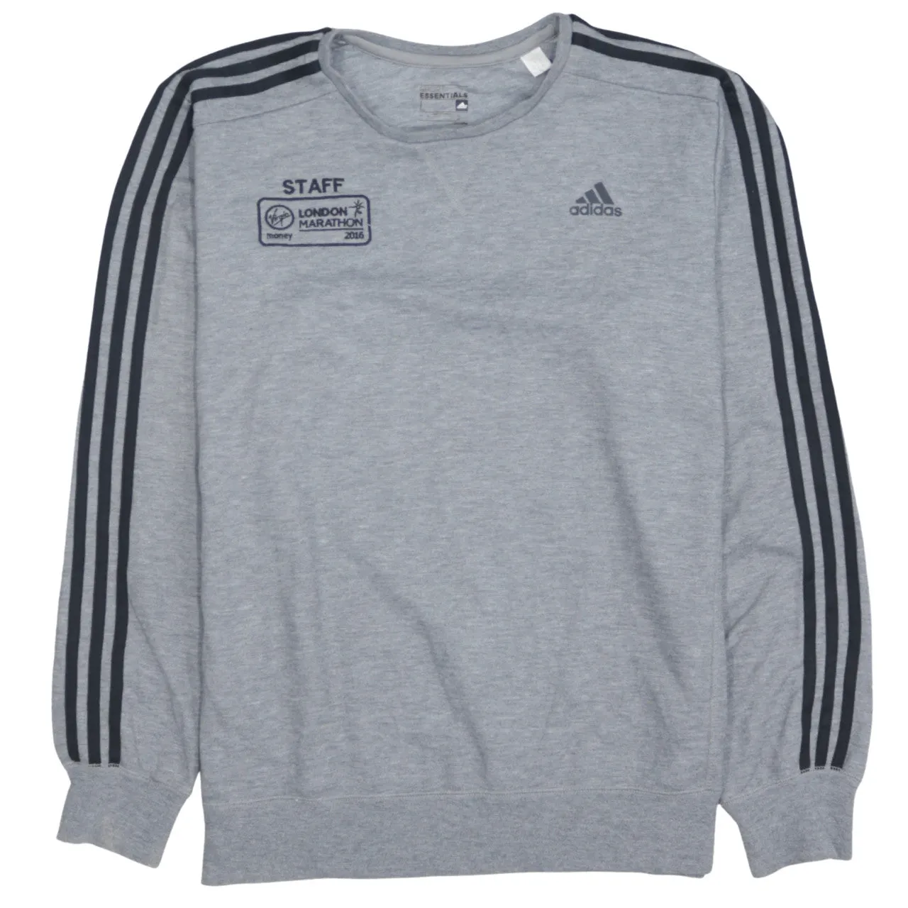 Adidas Grey Sweatshirt Men's Large London Marathon Staff Embroidered Logos Three Stripe Pullover Top sold by Vintage Club