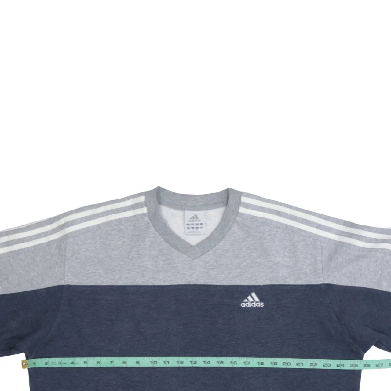 Adidas Navy Grey Sweatshirt Men's Large V Neck Three Stripe Sleeves Embroidered Logo Pullover sold by Vintage Club product image thumbnail 5