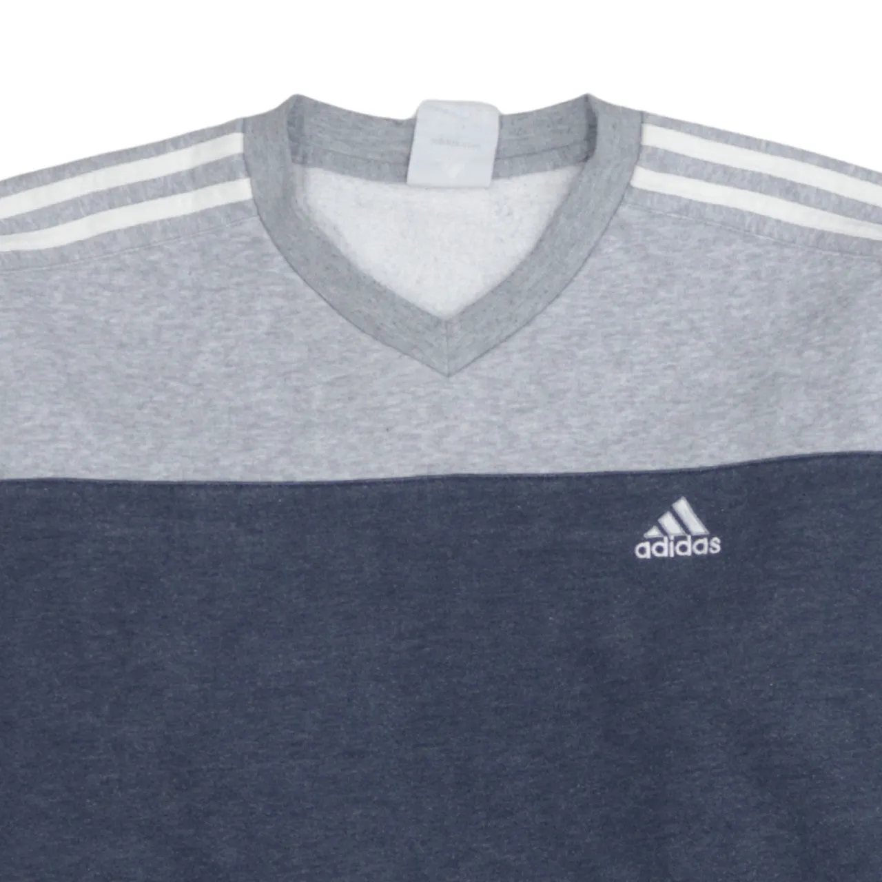 Adidas Navy Grey Sweatshirt Men's Large V Neck Three Stripe Sleeves Embroidered Logo Pullover sold by Vintage Club product image thumbnail 3