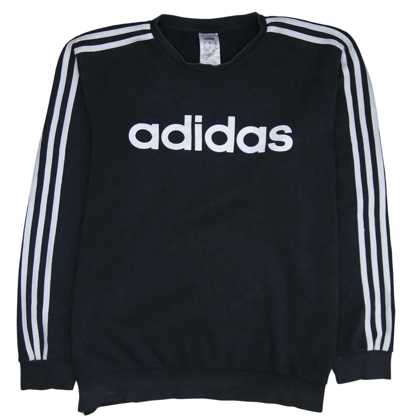Adidas Black Sweatshirt Men's XLarge Printed Logo Three Stripe Sleeves Pullover Top sold by Vintage Club