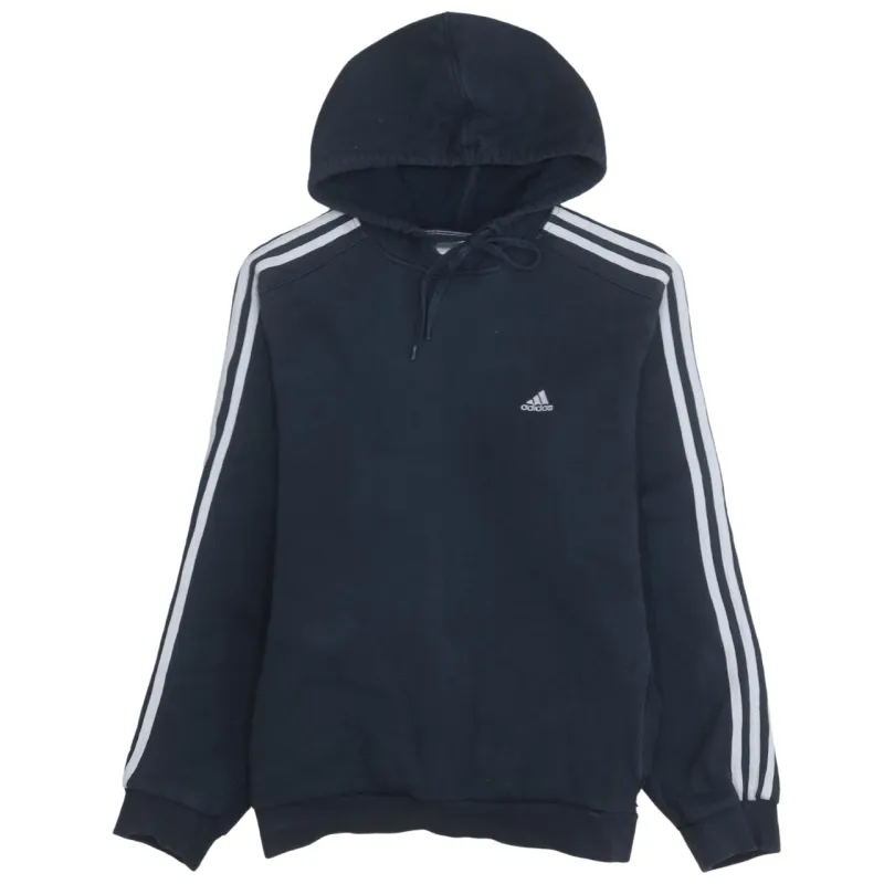 Adidas 90's Striped Sleeve Pullover Hoodie Medium Navy Blue sold by Vintage Club