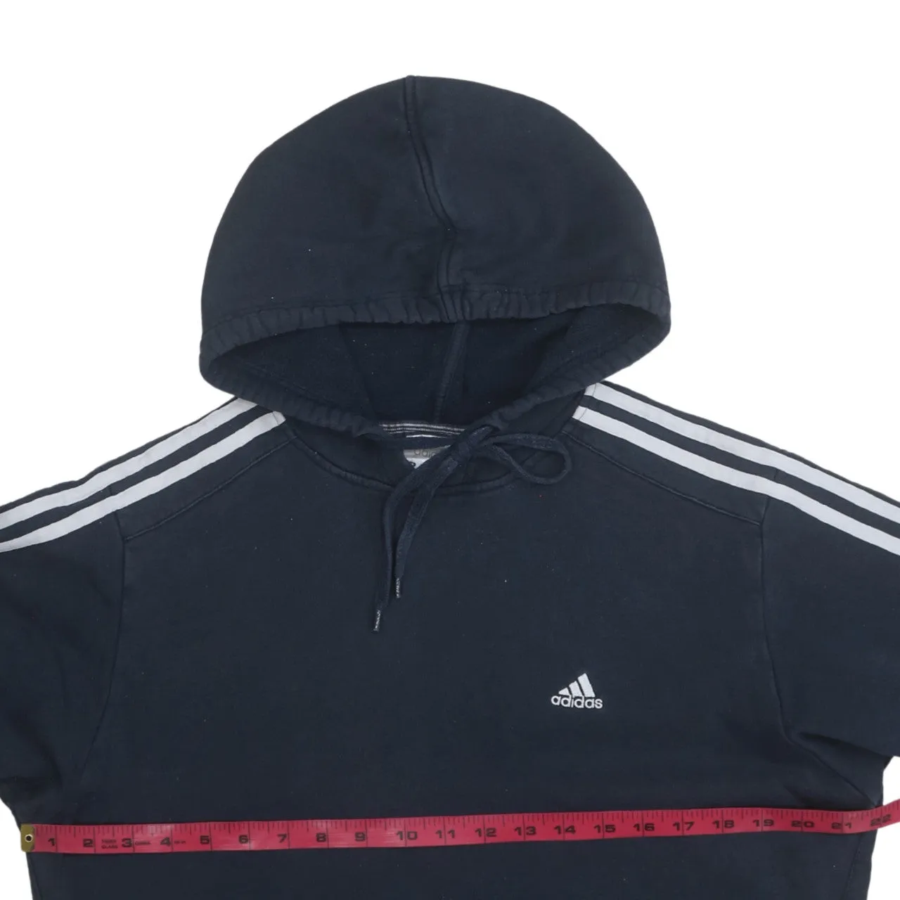 Adidas 90's Striped Sleeve Pullover Hoodie Medium Navy Blue sold by Vintage Club product image thumbnail 5
