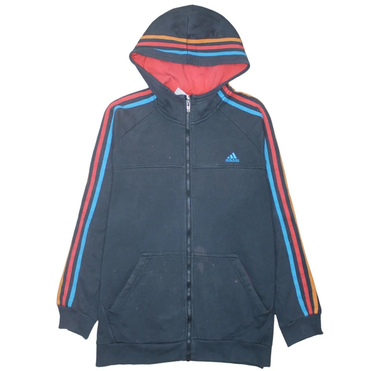Adidas 90's Striped Sleeve Full Zip Up Hoodie XLarge Navy Blue sold by Vintage Club
