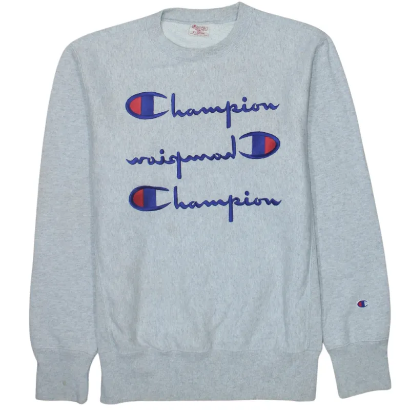 Champion 90's Spellout Crew Neck Sweatshirt XLarge Grey made by Champion