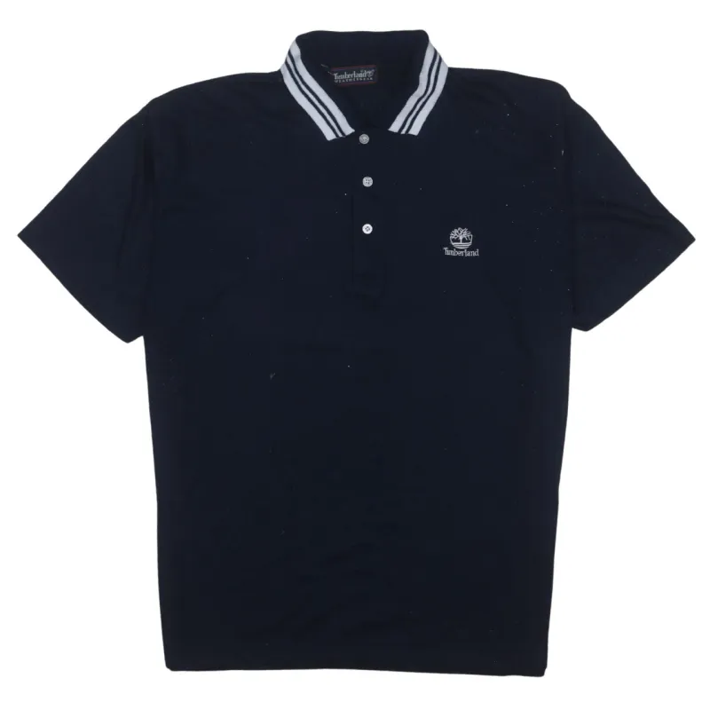 Timberland 90's Short Sleeves Quarter Button Polo Shirt Large  Navy Blue made by Timberland