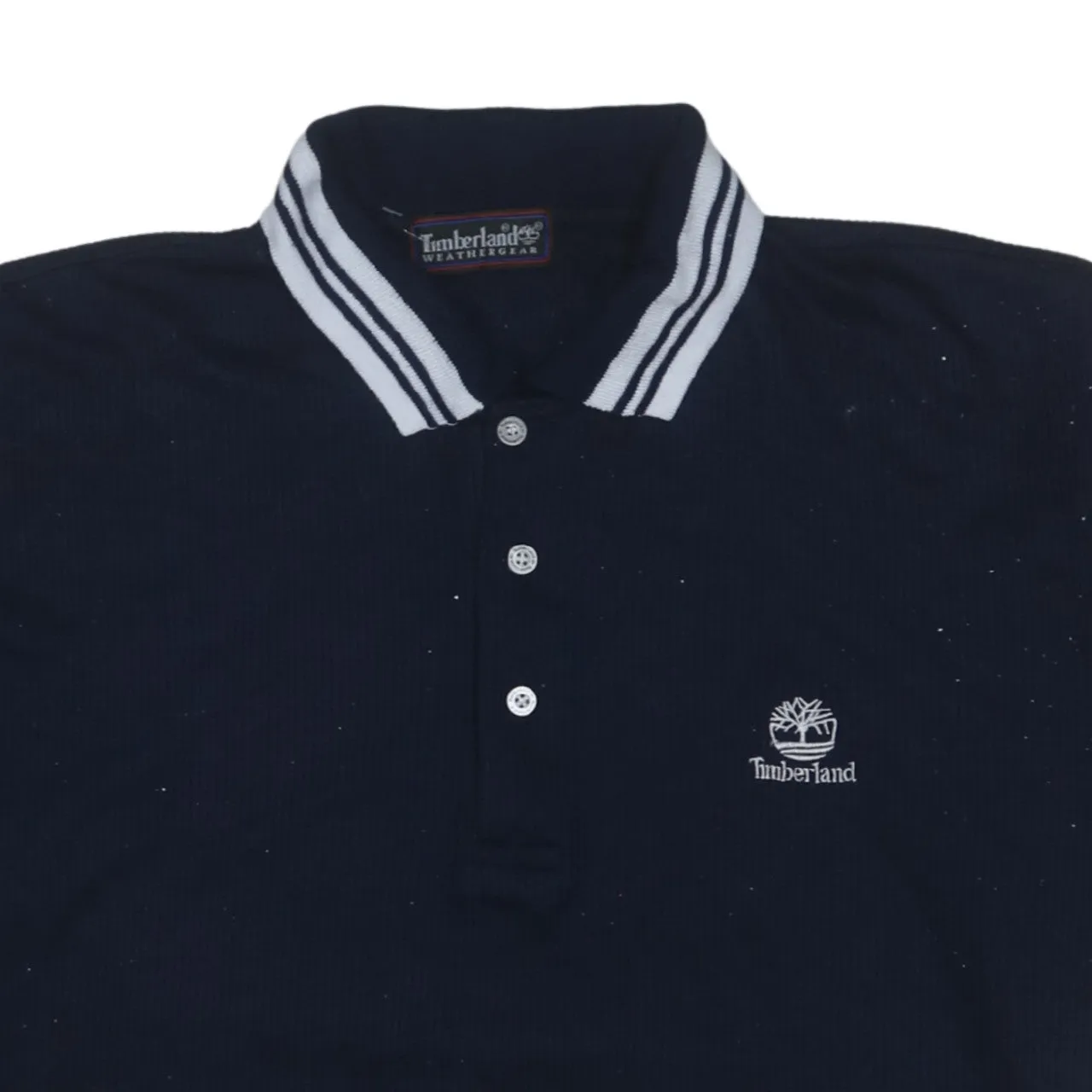 Timberland 90's Short Sleeves Quarter Button Polo Shirt Large Navy Blue sold by Vintage Club product image thumbnail 3