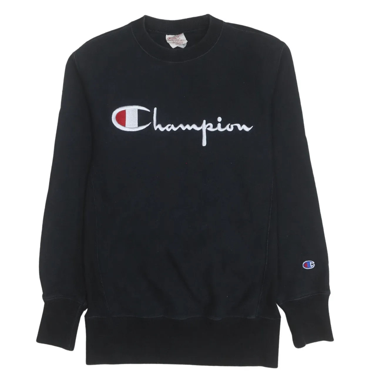 Champion 90's Spellout Crew Neck Sweatshirt Small Black sold by Vintage Club
