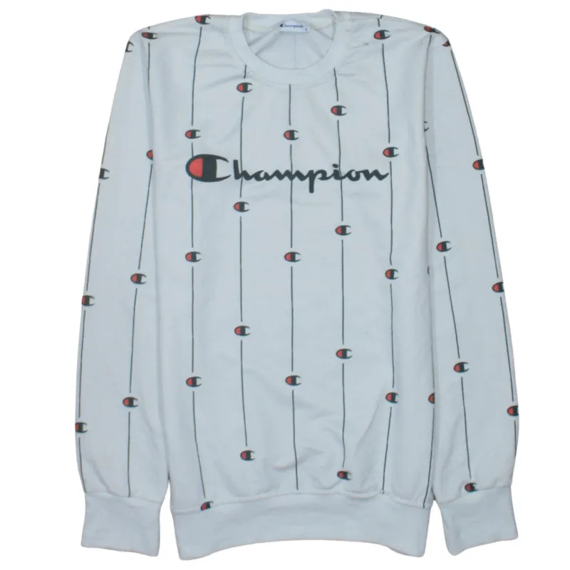 Champion 90's Spellout Crew Neck Sweatshirt Small White sold by Vintage Club