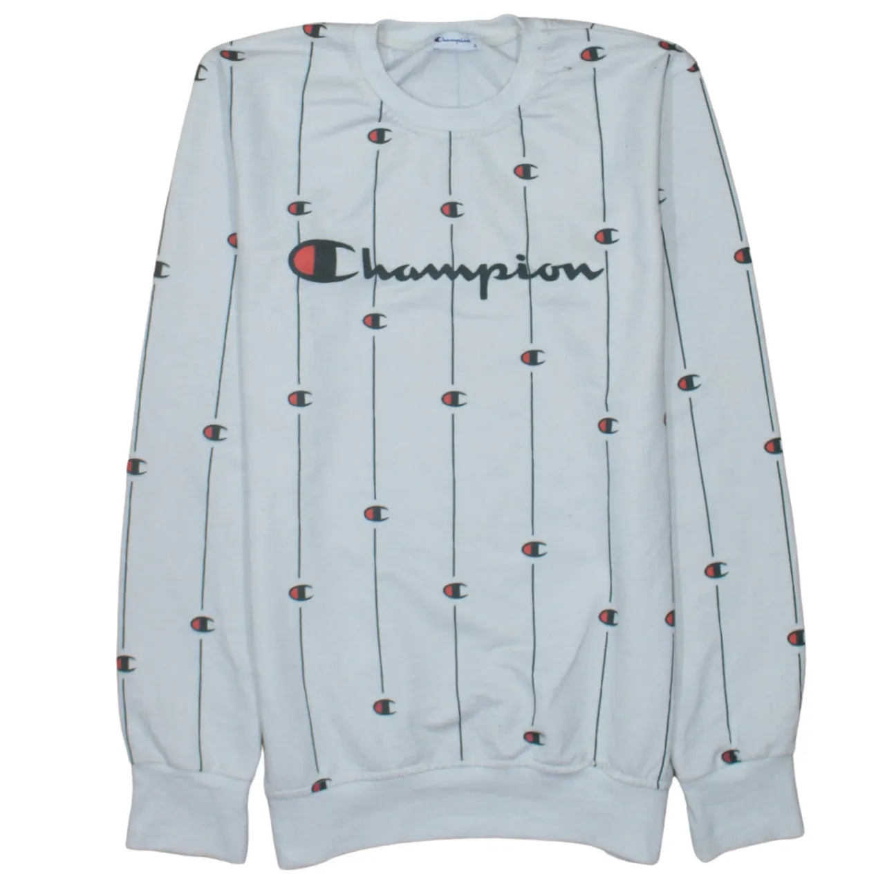 Champion 90's Spellout Crew Neck Sweatshirt Small White sold by Vintage Club