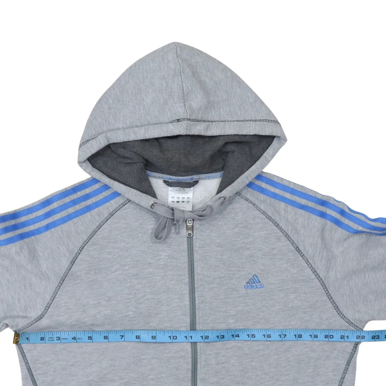Adidas 90's Striped Sleeve Full Zip Up Hoodie Medium Grey sold by Vintage Club product image thumbnail 5