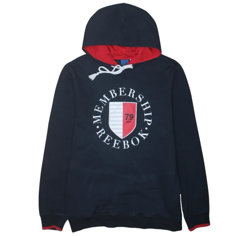 Reebok 90's Spellout Pullover Hoodie Medium Navy Blue sold by Vintage Club