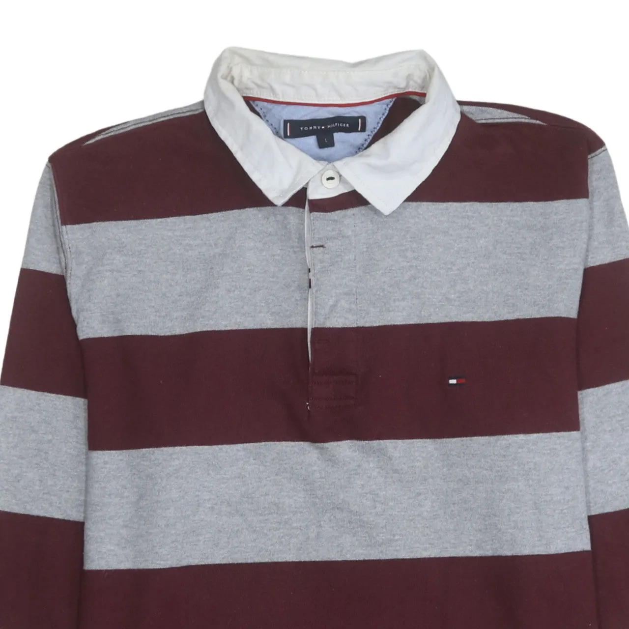 Tommy Hilfiger 90's Long Sleeve Quarter Button Polo Shirt Large Grey sold by Vintage Club product image thumbnail 3