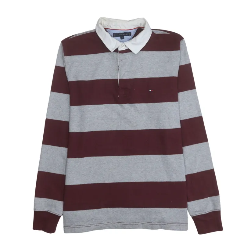 Tommy Hilfiger 90's Long Sleeve Quarter Button Polo Shirt Large Grey made by Tommy Hilfiger