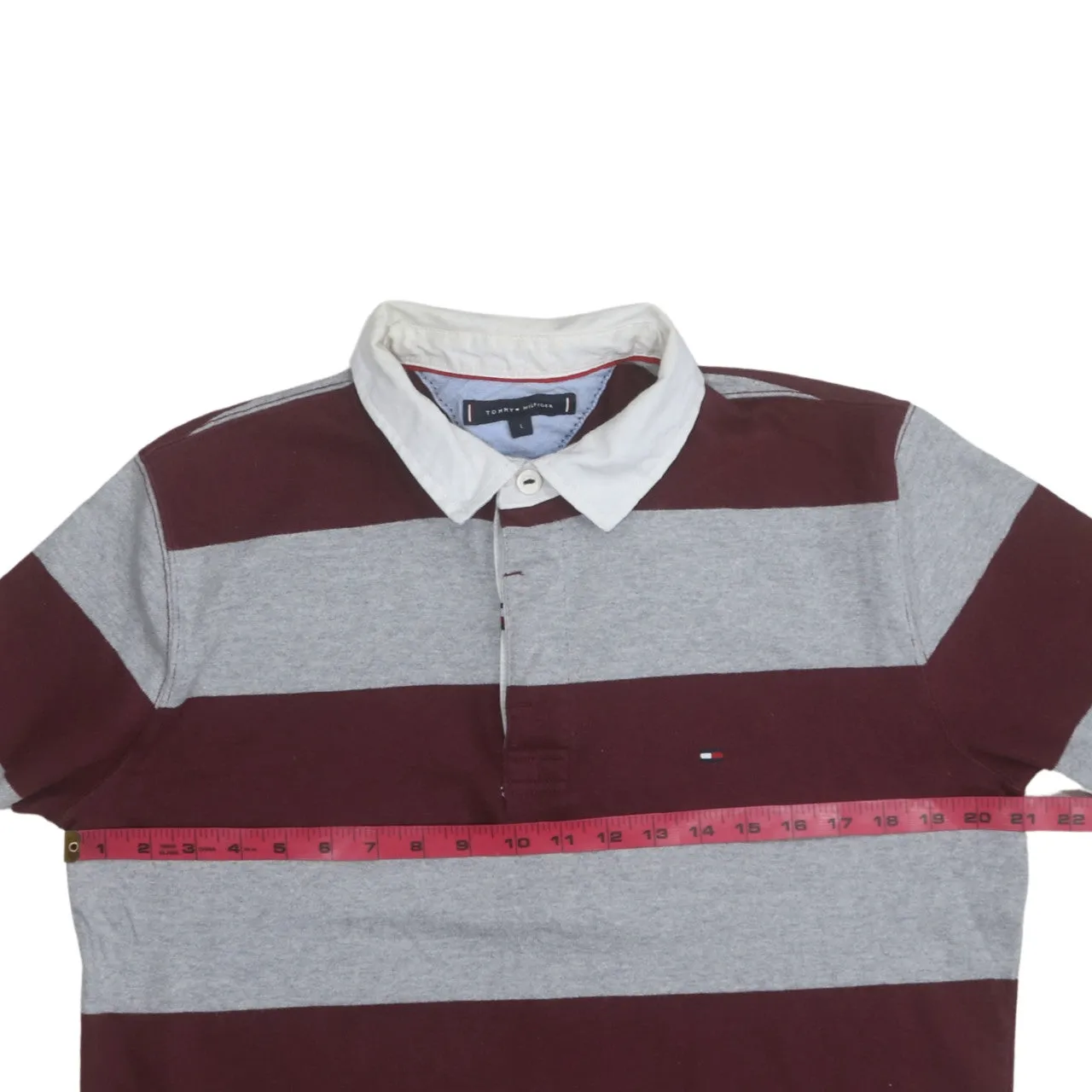 Tommy Hilfiger 90's Long Sleeve Quarter Button Polo Shirt Large Grey sold by Vintage Club product image thumbnail 5