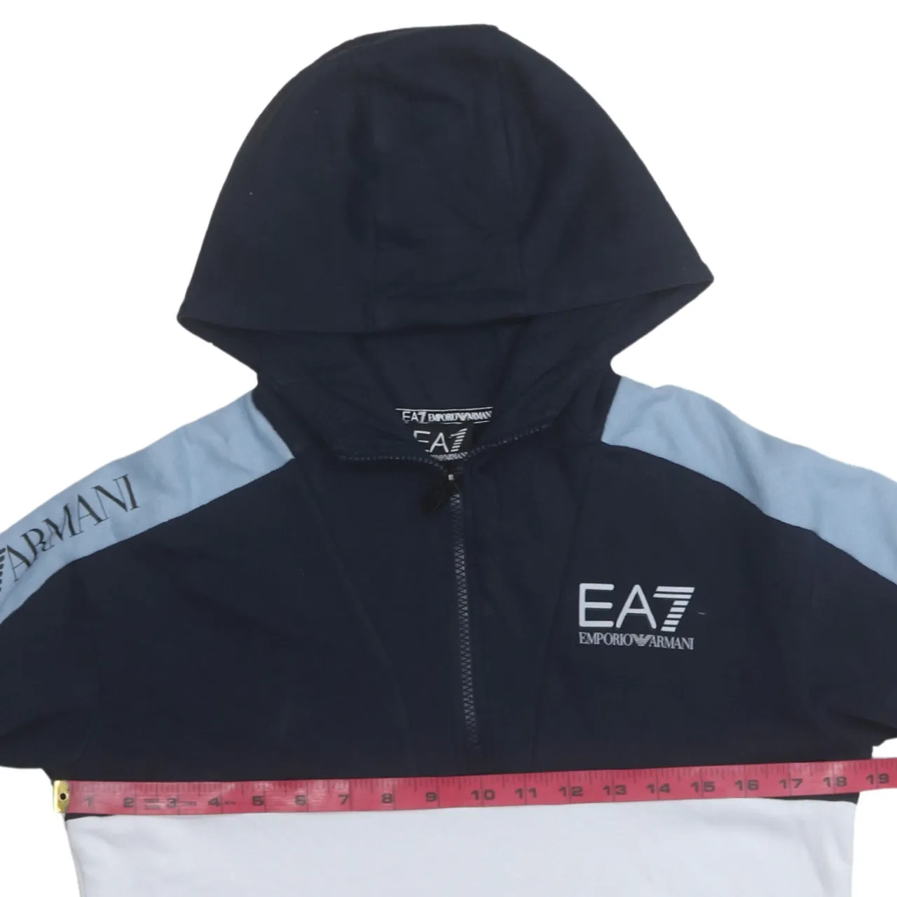Emporio Armani 90's Drawstring Pockets Quarter Zip Hoodie Small Navy Blue sold by Vintage Club product image thumbnail 5