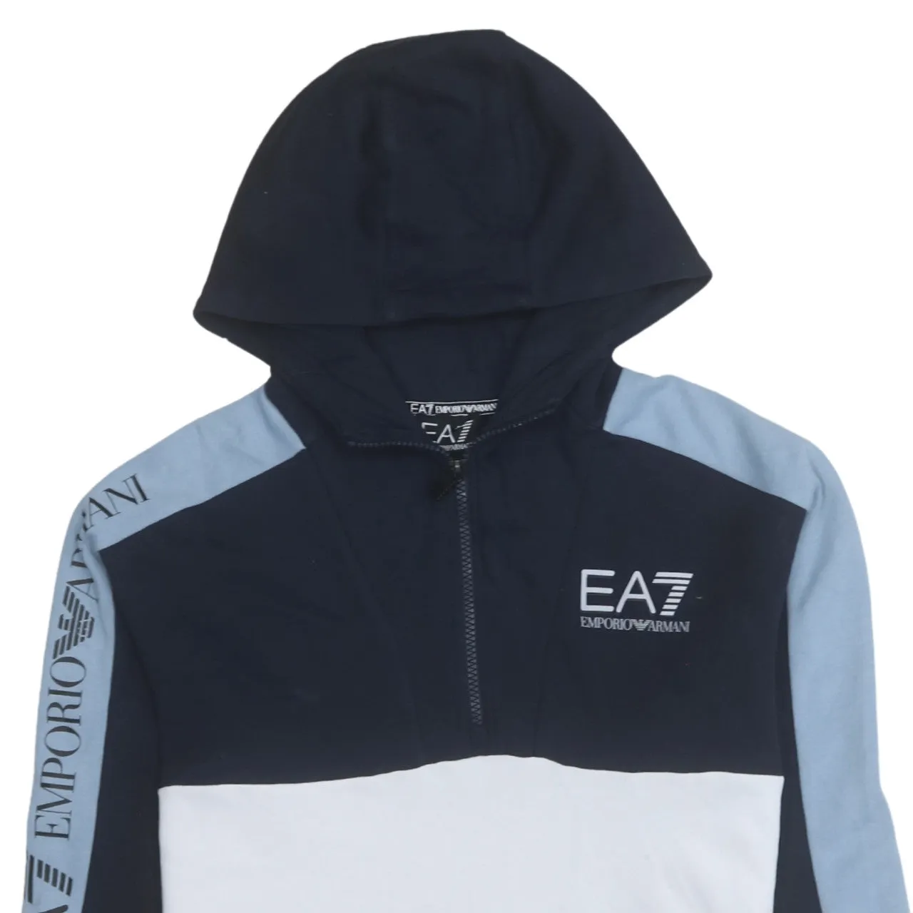 Emporio Armani 90's Drawstring Pockets Quarter Zip Hoodie Small Navy Blue sold by Vintage Club product image thumbnail 3