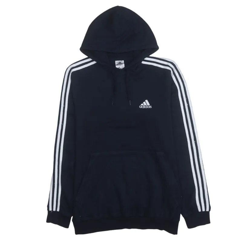 Adidas 90's Striped Sleeve Pullover Hoodie Large Navy Blue sold by Vintage Club