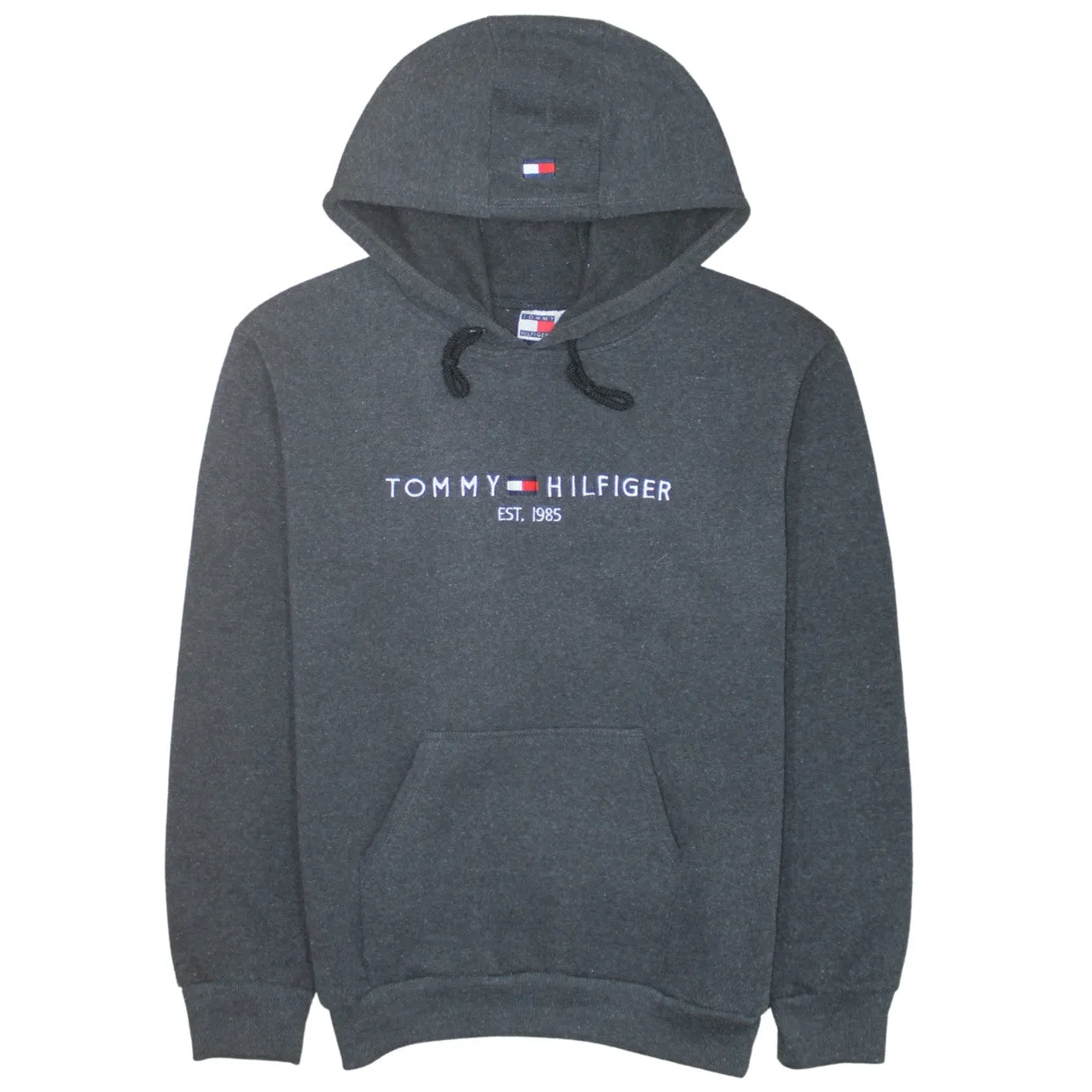 Tommy Hilfiger 90's Spellout Pullover Hoodie Large Grey sold by Vintage Club