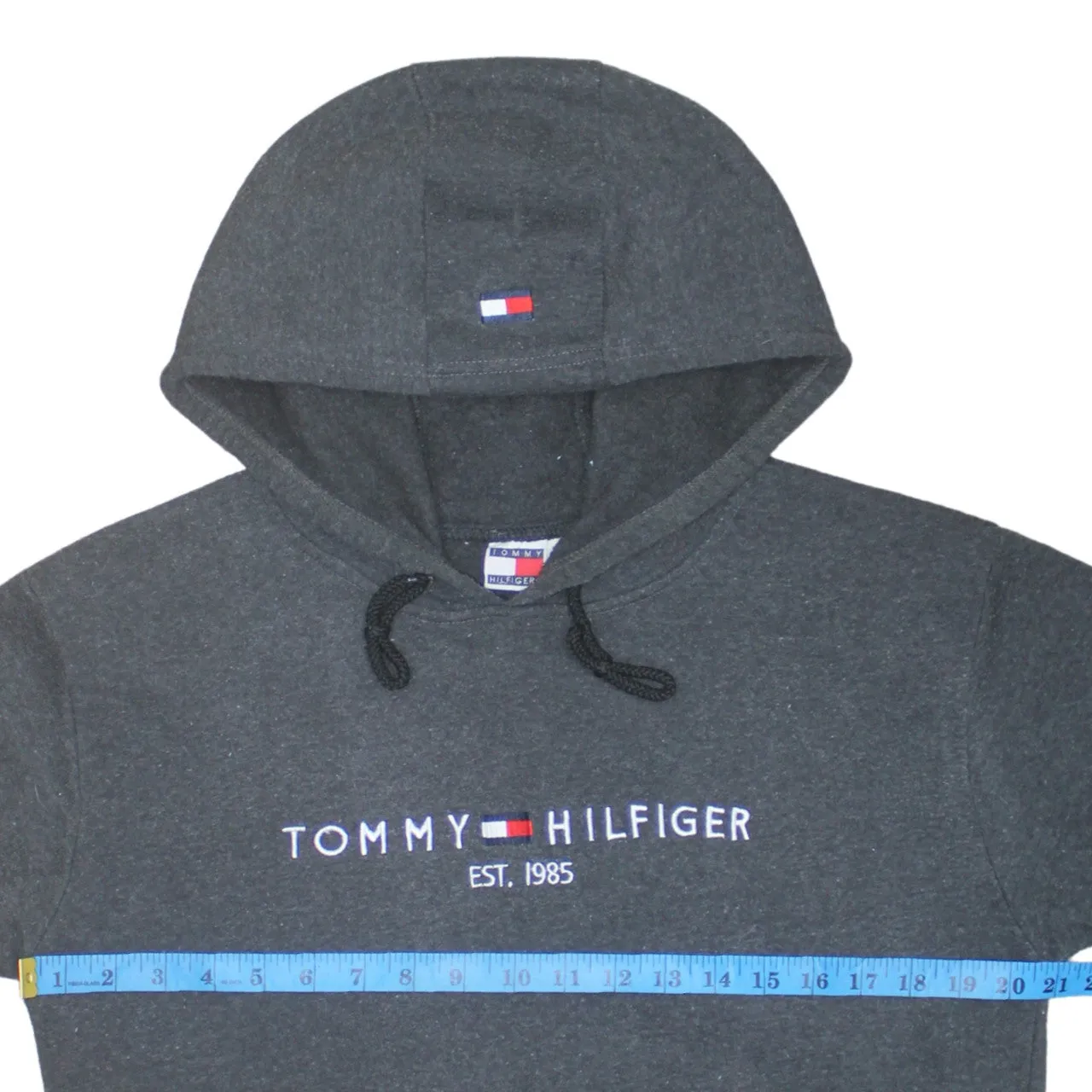Tommy Hilfiger 90's Spellout Pullover Hoodie Large Grey sold by Vintage Club product image thumbnail 5