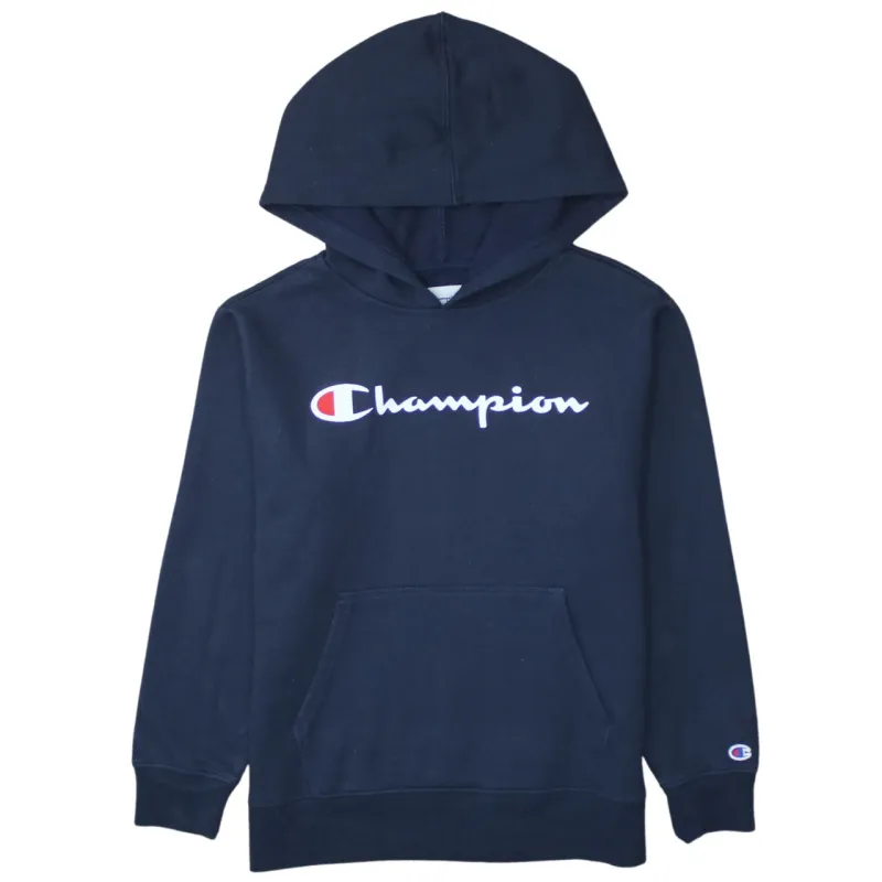 Champion 90's Spellout Pullover Hoodie Large Navy Blue sold by Vintage Club