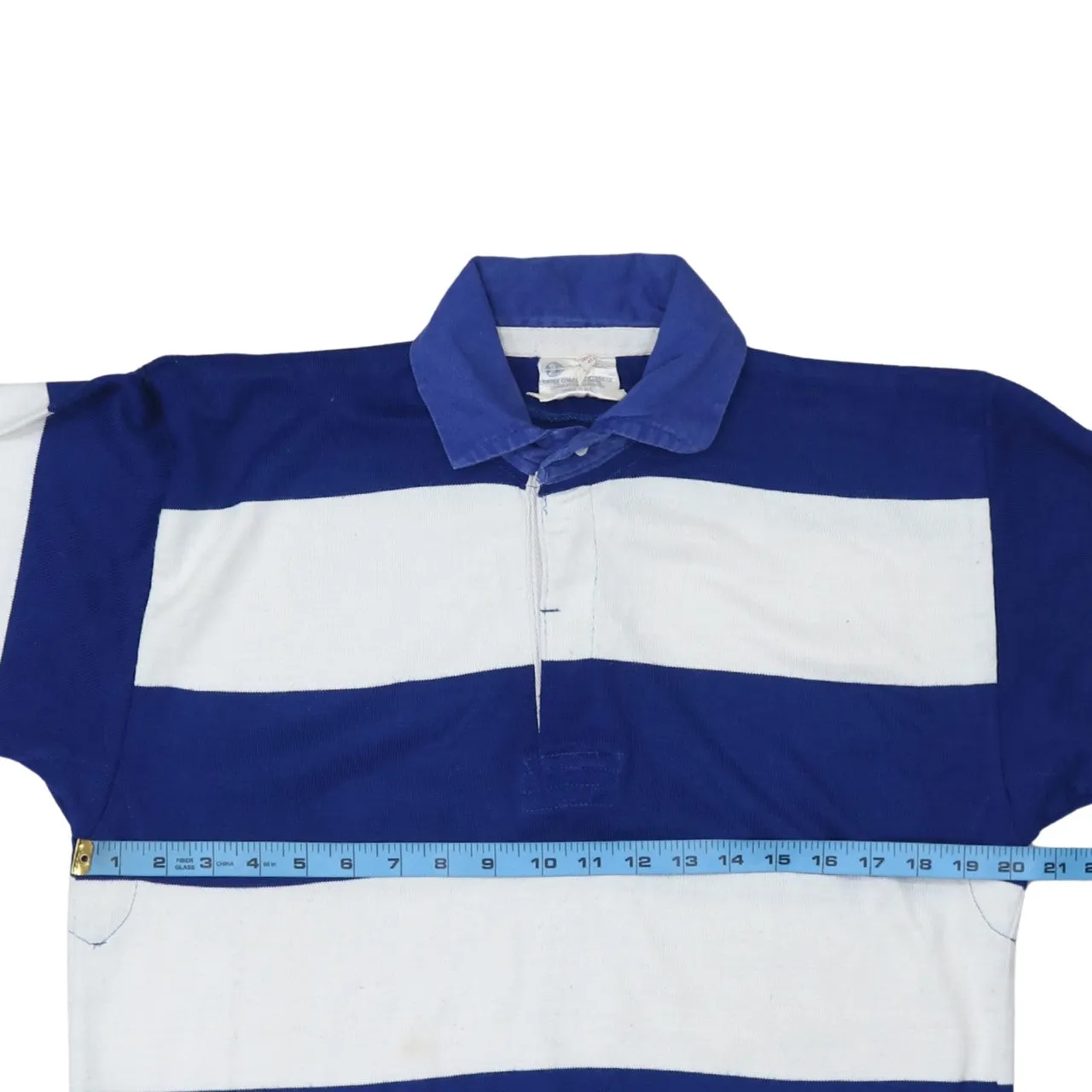 Retro 90's Long Sleeve Quarter Button Polo Shirt Medium Navy Blue sold by Vintage Club product image thumbnail 5