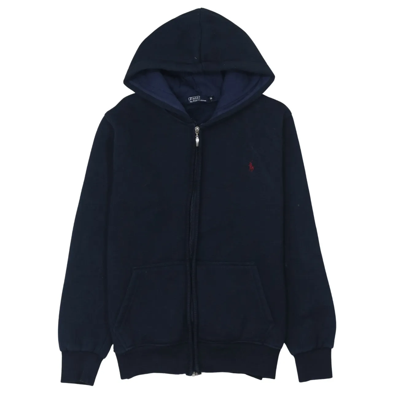 Polo Ralph Lauren 90's Drawstring Pockets Full Zip Up Hoodie Medium Navy Blue sold by Vintage Club