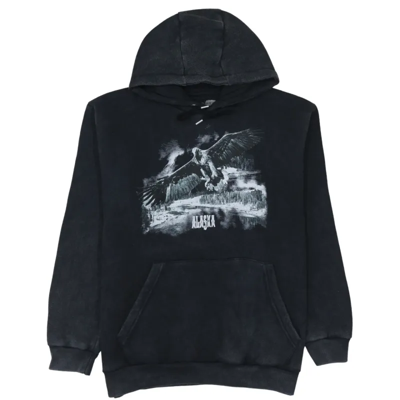 Retro 90's Drawstring Pockets Pullover Hoodie Large Black sold by Vintage Club