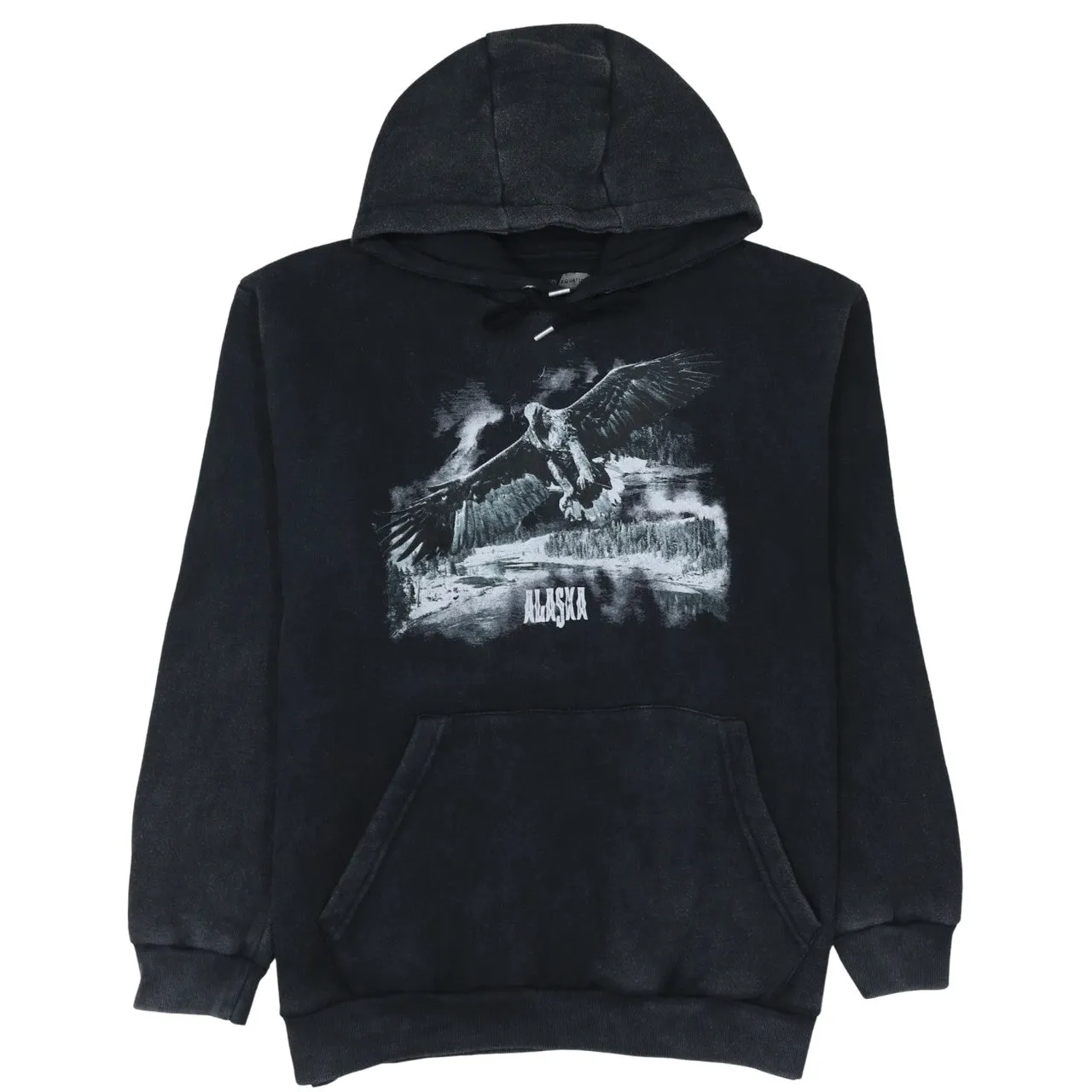 Retro 90's Drawstring Pockets Pullover Hoodie Large Black sold by Vintage Club