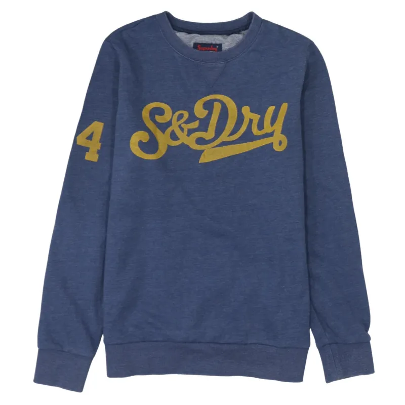 Super Dry 90's Spellout Crew Neck Sweatshirt Medium Navy Blue made by Superdry