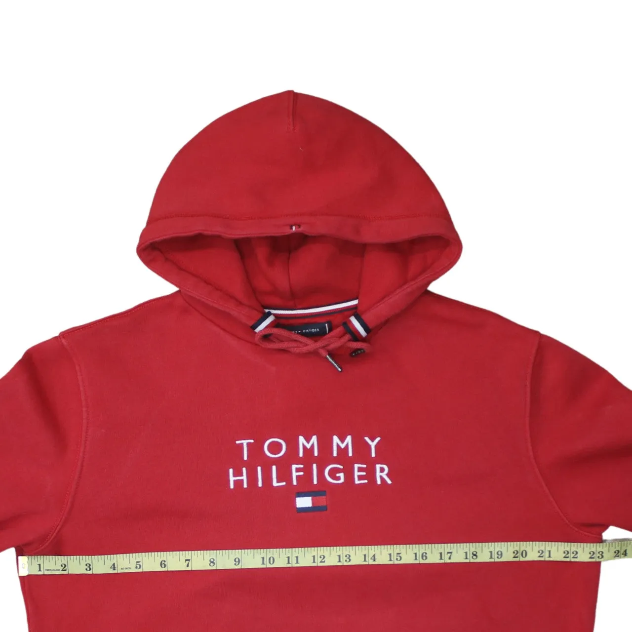 Tommy Hilfiger 90's Spellout Pullover Hoodie Large Red sold by Vintage Club product image thumbnail 5