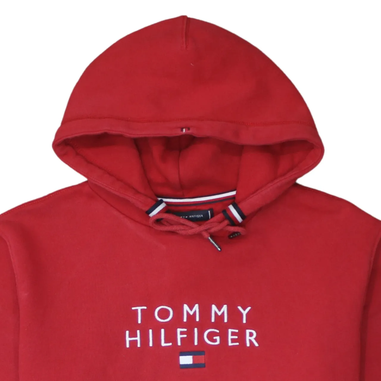 Tommy Hilfiger 90's Spellout Pullover Hoodie Large Red sold by Vintage Club product image thumbnail 3
