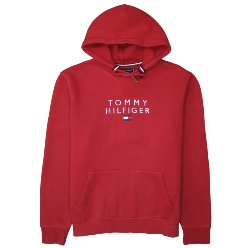 Tommy Hilfiger 90's Spellout Pullover Hoodie Large Red made by Tommy Hilfiger