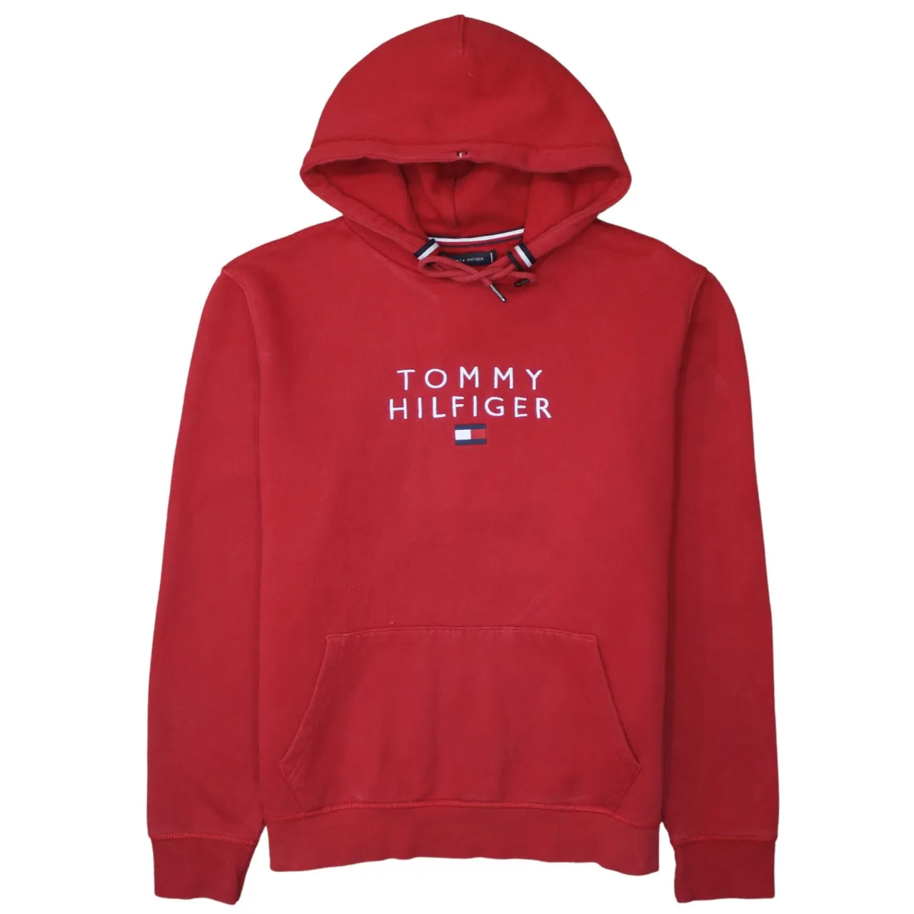Tommy Hilfiger 90's Spellout Pullover Hoodie Large Red sold by Vintage Club
