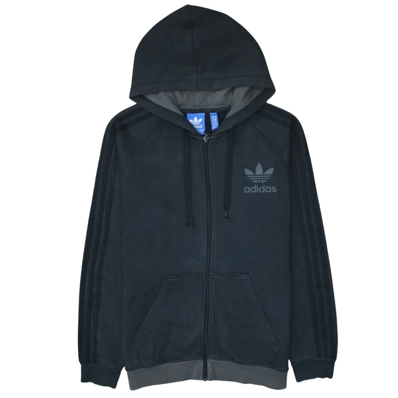 Adidas 90's Striped Sleeve Full Zip Up Hoodie Medium Black sold by Vintage Club