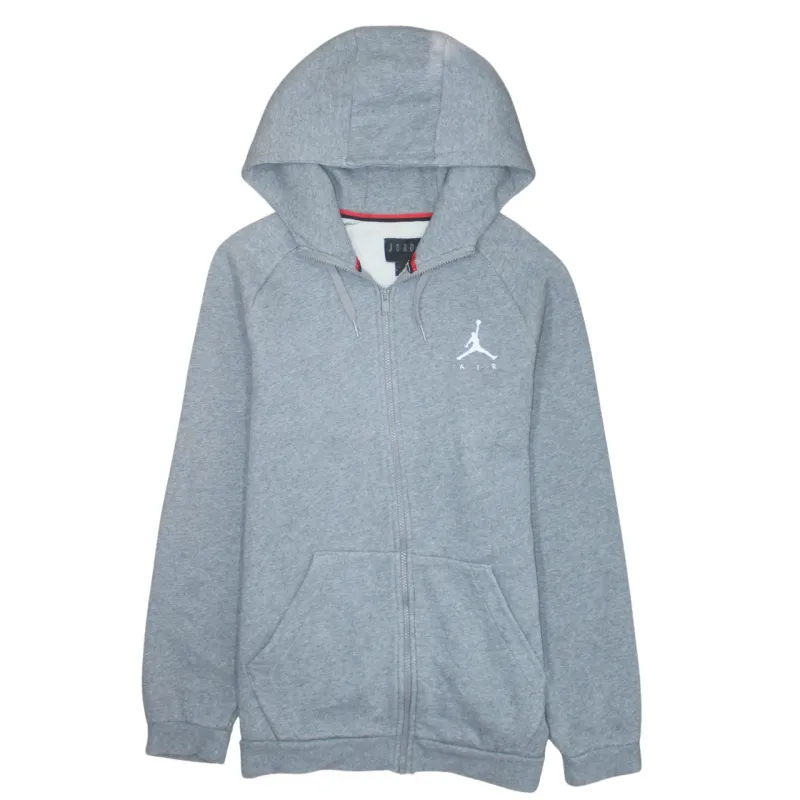 Jordan 90's Full Zip Up Drawstring Pockets Hoodie Large Grey made by Jordan