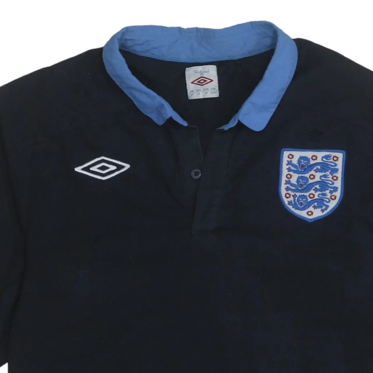 Umbro 90's Short Sleeves Quarter Button Polo Shirt Large Navy Blue sold by Vintage Club product image thumbnail 3