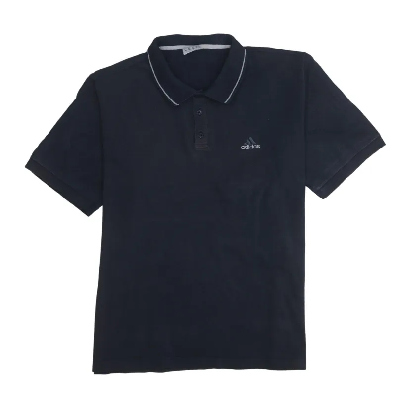 Adidas 90's Short Sleeves Quarter Button Polo Shirt Large Navy Blue sold by Vintage Club
